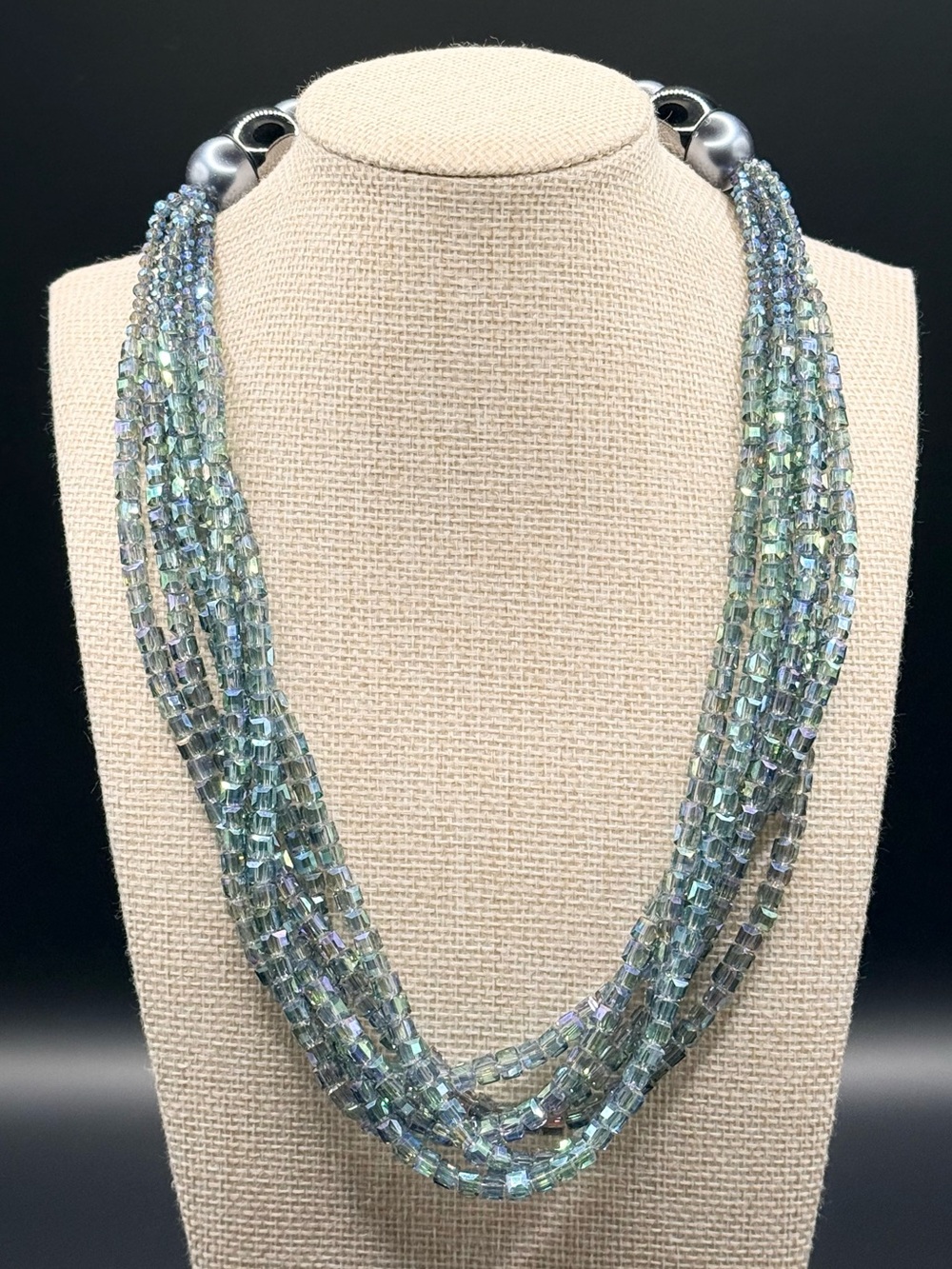 Weekend Max Mara Blue Faux Pearl Multi-Strand Crystal Beaded Statement Necklace